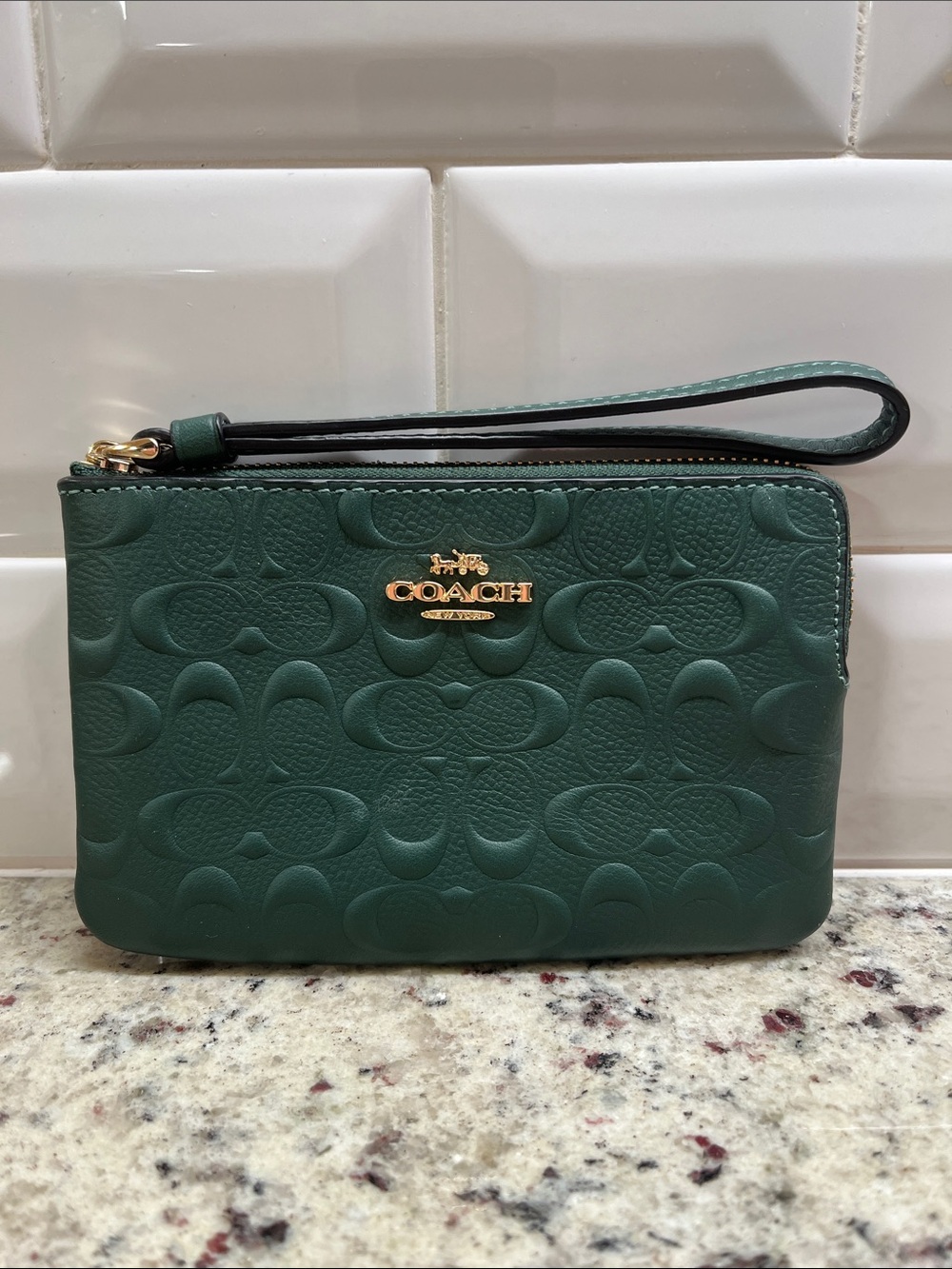 Coach Forest Green Leather Wristlet EUC